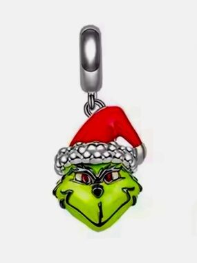 Authentic Sterling Silver S925 Grinch Santa Christmas Holiday Dangle Charm NWOT